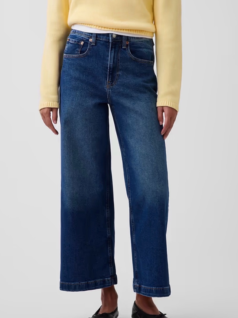 GAP Wide-Leg High-Rise Stride Jeans in Dark Blue Wash
